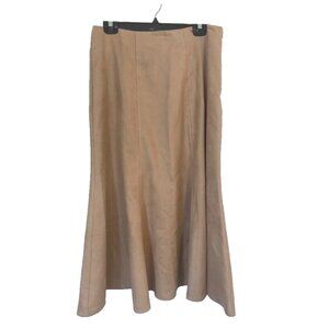 PANHANDLE SLIM Maxi Skirt Size 10 Tan Polyester Suede Side Zip Unlined Flare